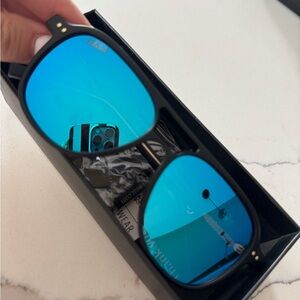 Women’s Black Frame Sunglasses with Blue Mirrored Lenses